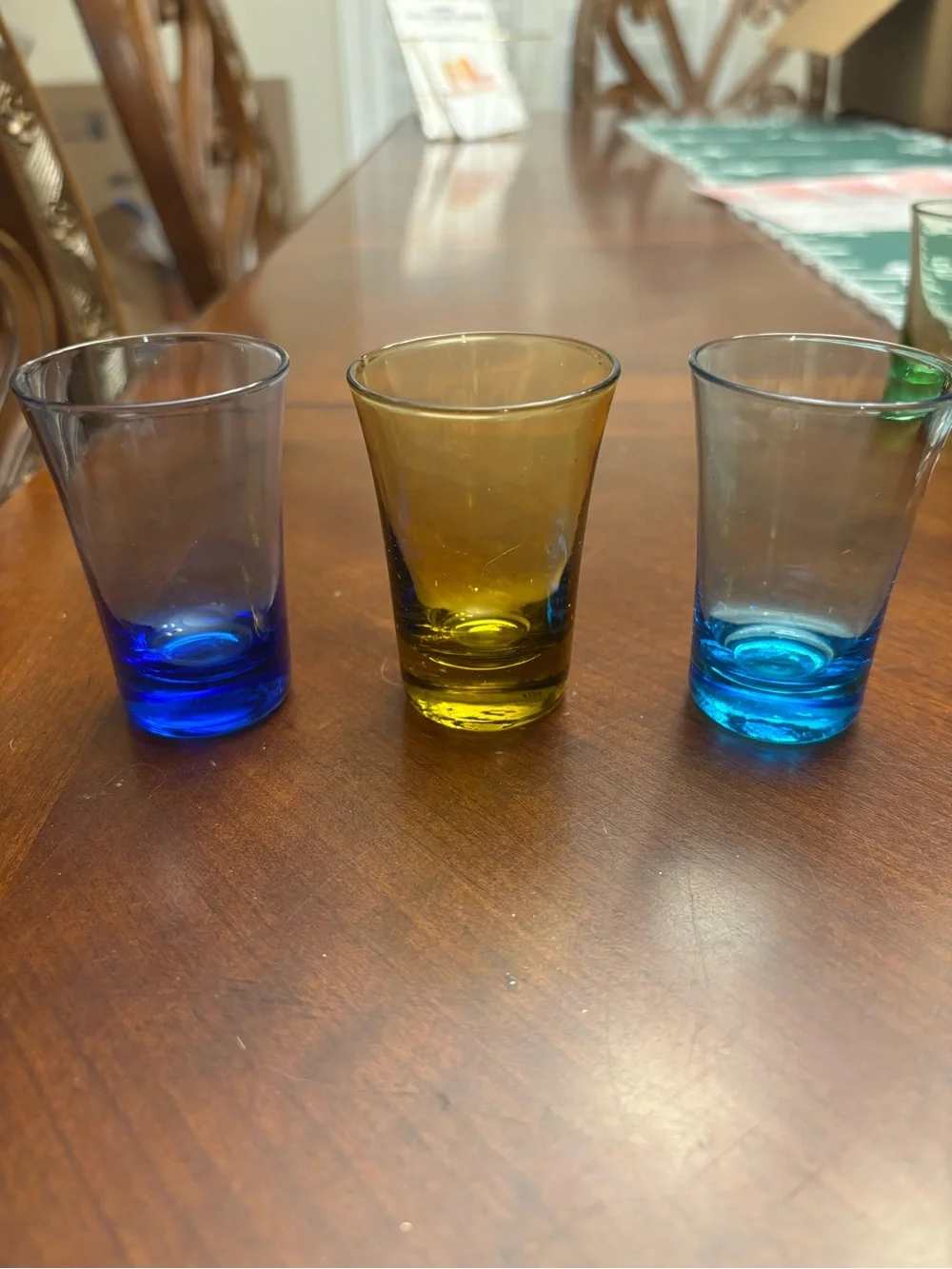 Multicolor Shot Glass Set with Black Wooden Rack